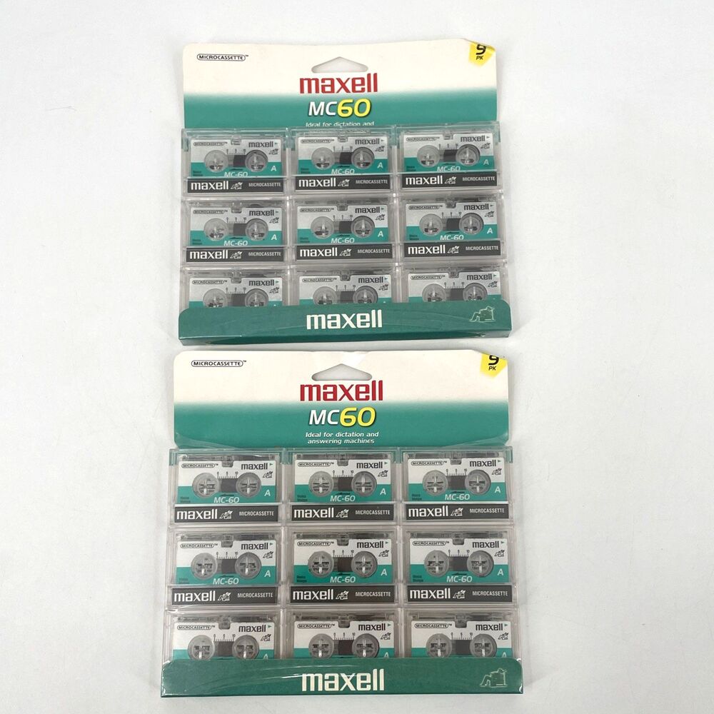 Maxell MC 60 Microcassette Tapes Lot of 2 9-Packs (18 Tapes) MC60 New Sealed